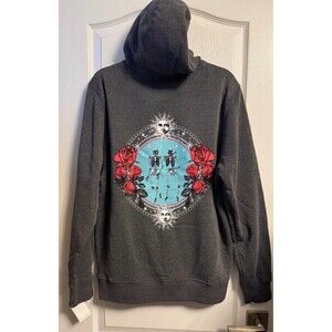NEW Rebellious One Zip Hoodie Skull Roses Halloween Punk Goth Sweatshirt Medium